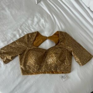 Elegant Gold Women's Sequin Saree Blouse Choli Size 34 Small